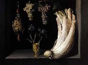 Felipe Ramirez Still Life with Cardoon, Francolin, Grapes and Irises oil on canvas